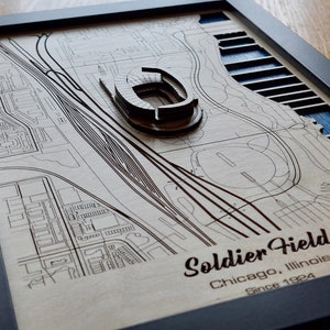Arte mural de Soldier Field / Sede de los Chicago Bears / Chicago Fire FC / Efecto de agua acrílico de madera grabado con láser y multicapa en 3D