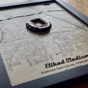 Etihad Stadium-muurkunst | Thuisbasis van Manchester City FC | 3D-meerlaags | Lasergegraveerd hout acryl watereffect