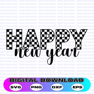 Happy New Year Checkered Svg, Retro New Year Png, Vintage Happy New Year Png, 2025 Svg, Cricut, Silhouette, Digital Download