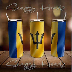 Barbados Flag 20 oz Skinny Tumbler Sublimation Design, Straight & Tapered Tumbler Wrap PNG, Digital Download