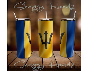 Barbados Flag 20 oz Skinny Tumbler Sublimation Design, Straight & Tapered Tumbler Wrap PNG, Digital Download
