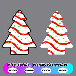 May include: Two Christmas tree designs with a white base, red wavy stripes, and green sprinkles. One tree has a black outline, the other does not. The image includes the text "DIGITAL DOWNLOAD" and file type abbreviations.