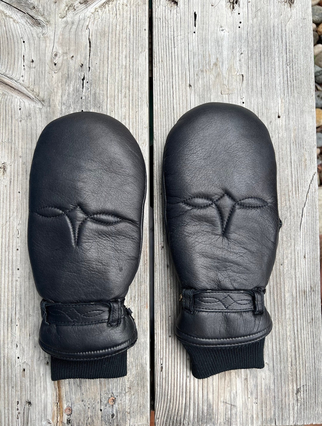 Vintage Women's Grandoe Ski Mittens Large Black Leather Etsy