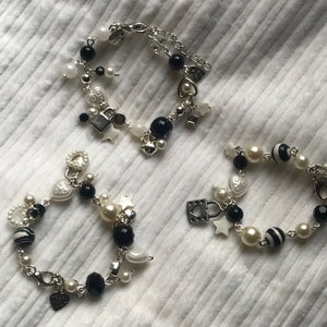 Beaded charm Bracelets~ black & white coquette goth theme