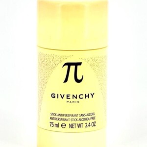 Könnte beinhalten: Ein blassgelber, zylindrischer Antitranspirant-Stick von Givenchy Paris. Das Etikett zeigt den griechischen Buchstaben Pi, den Markennamen und den Text: Stick Antiperspirant Sans Alcool, Antiperspirant Stick Alcohol-Free, 75 ml e, Net Wt 2.4 oz.