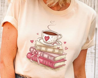 Book and Coffee Lover Womens Shirt, Gift For Readers, Girlfriend Valentines Day T-shirt, Bookish Sweatshirt, Valentines Day Crewneck
