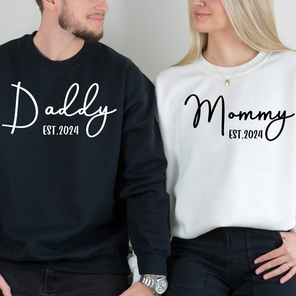 Custom Mommy Daddy Est 2024 Sweatshirt and Hoodie, Mom Dad Est Sweatshirt, New Parents Sweatshirt, New Mom Dad Gifts, Gift for New Father