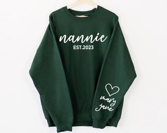 Custom Nannie Sweatshirt with Kid Name on Sleeve, Nanny Gift From Kids, Custom Name Nannie Sweatshirt  Hoodie, Nannie Sweatshirt