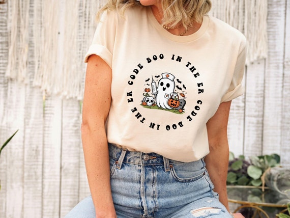 Code Boo In The ER Shirt, Nurse Halloween Gift, Cute Ghost Er Tshirt, Skull Emergency Tee, Scary Pumpkin Sweat, Gifts for Nursing Student