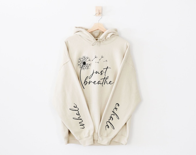 Yoga Breathe Sweatshirt, Inhale Exhale On Sleeve Sweatshirt, Anxiety Crewneck, Self Care Tshirt, Mindfulness Shirt, Inspirational Sweatshirt