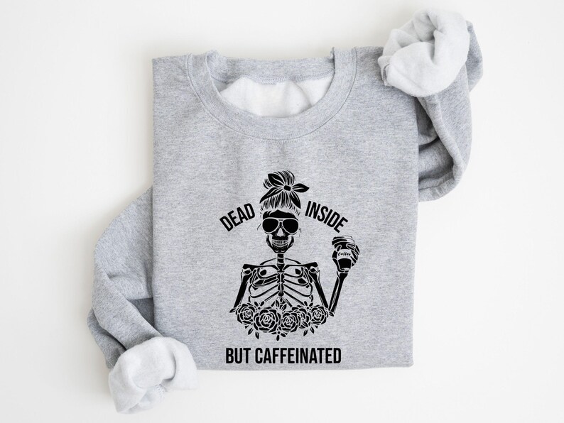 Dead Inside But Caffeinated Shirt, Coffee Lover Gift, Funny Coffee Shirt, Halloween Gift Idea, Caffeine Addict Gift, Coffee Fan T-shirt