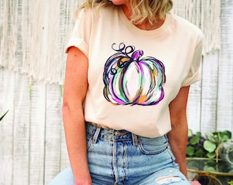 Watercolor Pumpkin Shirt, Pumpkin Sweatshirt, Fall Shirt, Autumn Shirt, Colorful Pumpkin Shirt, Cute Fall Gift, Thanksgiving Shirt, Pumpkin