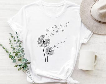 Windflower Tee, Dandelion Shirt for Women, Inspirational Shirt, Flower in Natural T-shirt, Blossoms Shirt, Cute Trending Womens T-Shirt