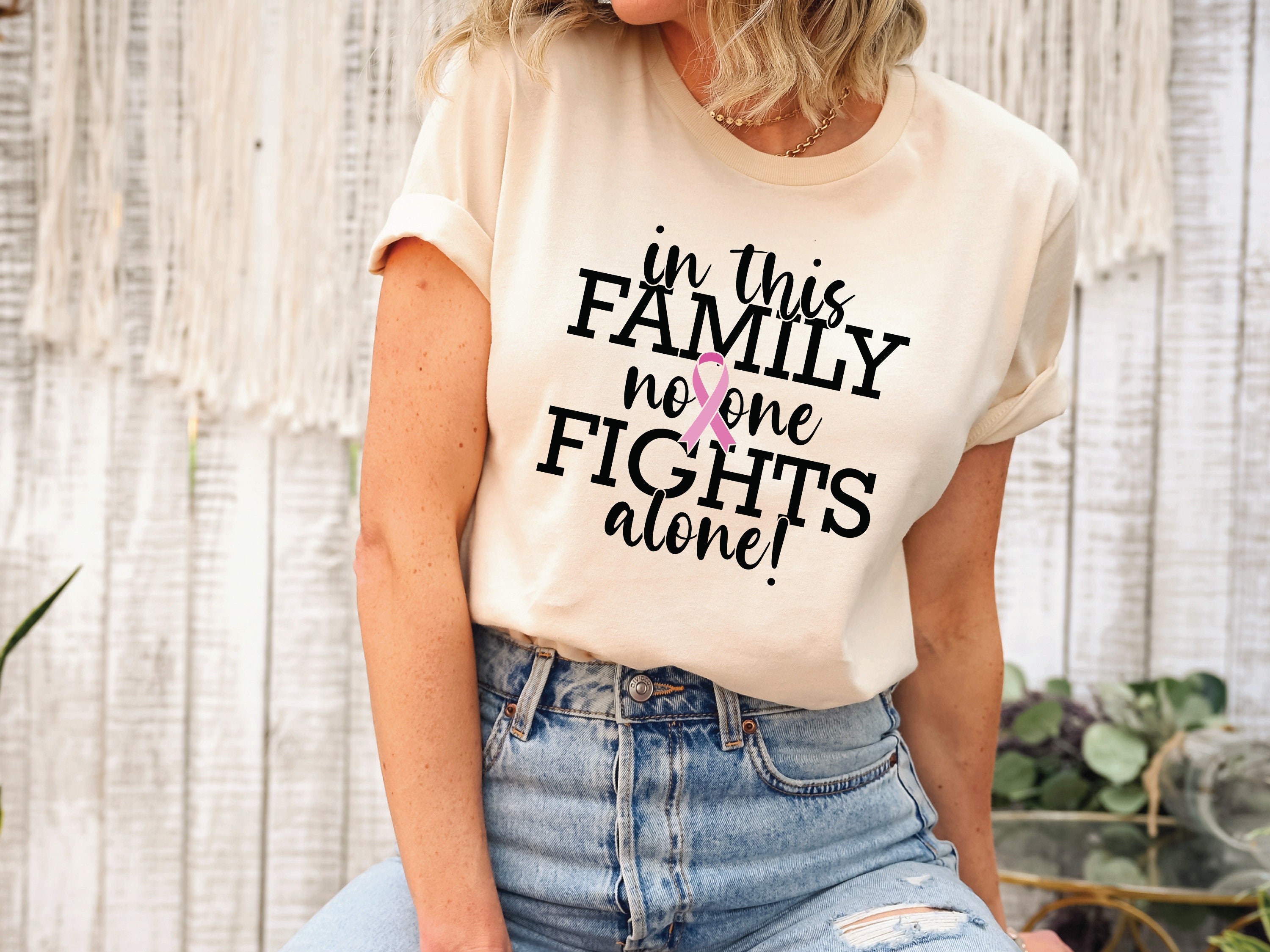 In This Family No One Fights Alone Shirt, Cancer Support Sweatshirt, Cancer Awareness Shirts, Cancer Shirts For Womens, Family Cancer Shirts