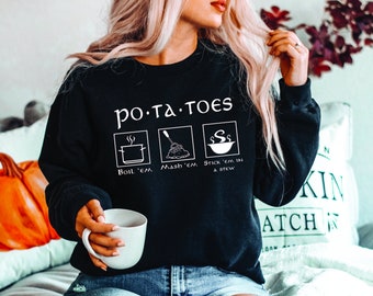 Chemise pommes de terre, cadeau pour végétaliens, sweat-shirt végétarien, chemise pomme de terre, cadeau pour amateur de cinéma, chemise hobbit, stickem mashem bouillie de pommes de terre dans un ragoût