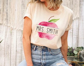 Personalized Teacher Name Shirt, Teacher Gift, Pocket Apple Shirt, Custom Teacher Shirt, Apple Teacher Shirt, Custom Last Name Shirt