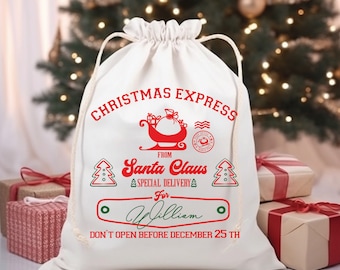 Custom Name Santa Sack, Personalized Christmas Sack, Christmas Express Gift Sack, Custom Santa Claus Bag, Santa's Special Delivery Sack