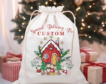 Custom Santa Sack, Personalized Christmas Sack, Christmas Gift Sack, Retro Santa Sack Bag with Name, Custom Santa Sack and Stockings