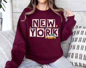 New York Christmas Sweatshirt, Festive New York Crewneck, Christmas Varsity Sweater, Cute Holiday Sweatshirt, Cozy Christmas Gift, NYC Shirt