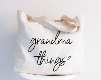 Grandma Things Tote Bag, Mother's Day Tote Bag, Grandma Birthday Gift, Best Grandma Tote Bag, Jumbo Canvas Zippered Tote Bag, Grandma Tote