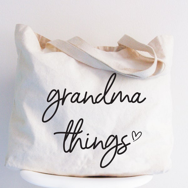 Grandma Things Tote Bag, Mother's Day Tote Bag, Grandma Birthday Gift, Best Grandma Tote Bag, Jumbo Canvas Zippered Tote Bag, Grandma Tote