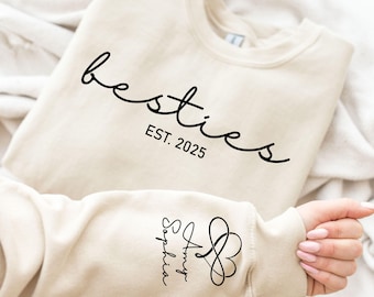 Sweatshirt Besties personnalisé, sweats à capuche Best Friends personnalisés depuis, tenue d'anniversaire meilleure amie, vêtements meilleures amies filles, tenue meilleure amie assortie