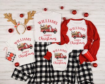 Custom Family Christmas Shirts, Matching Family Christmas Tshirts, Personalized Name Christmas Shirt, Family Christmas Truck Sweatshirt