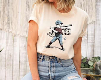 Wanna Be A Baller Shot Caller Shirt, Baseball Lover Gift, Game Day Shirt, Baseball Boy Shirt, Baseball Fan Tee, Retro Baseball Sweatshirt