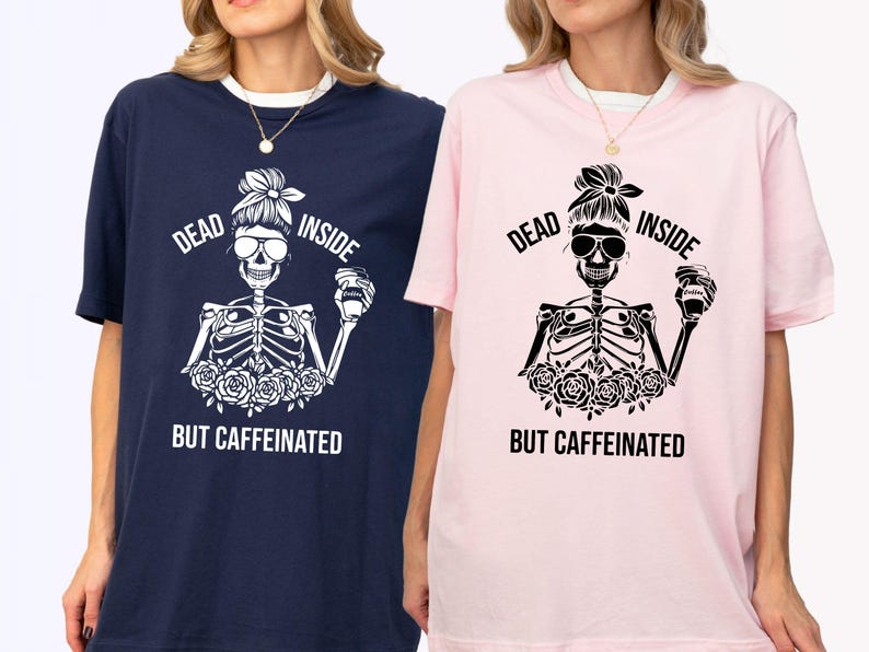 Dead Inside But Caffeinated Shirt, Coffee Lover Gift, Funny Coffee Shirt, Halloween Gift Idea, Caffeine Addict Gift, Coffee Fan T-shirt