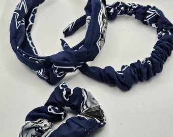 Dallas Cowboys hair accessories and key fobs, scrunchie key fobs, lined tote bag