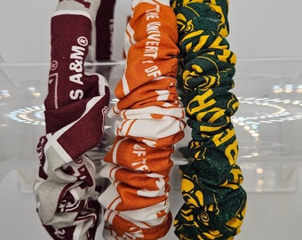 Baylor, UT Longhorns, A&M, and  Roadrunners headbands and scrunchies, key fobs and zipper pulls