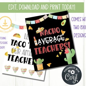 Nacho Average Staff Sign, Taco Bout Our Amazing Teachers, Teacher Appreciation, Printable Fiesta Sign, Fiesta Decorations, Poster, Food Tent