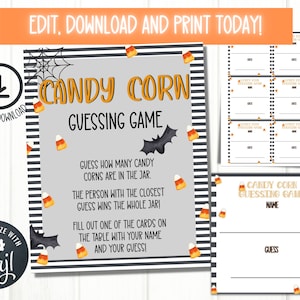 Bewerkbare Candy Corn Guessing Game, Candy Corn Guessing Game voor de herfst, Party Game, Halloween Party, Harvest Festival Game, Classroom game