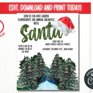 EDITABLE Breakfast with Santa Flyer, Pancakes with Santa Flyer, Christmas Party Invitation, Editable Party Invitation, Holiday Party Invite