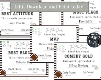 Editable Football Award Certificates, Football end of season awards