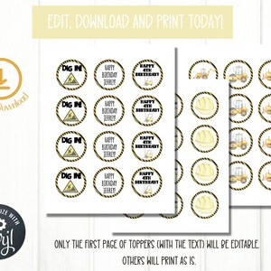 Editable Construction Birthday Cupcake toppers, Editable Birthday Party Decor, Construction theme