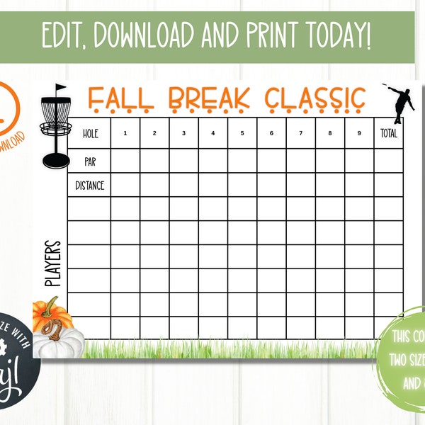 Disc Golf Fall Scorecard, Disc Golf Party, Disc Golf Fundraiser, Fall Flyer, Autumn Event Flyer