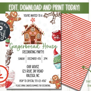 Editable Gingerbread House Decorating Party Invitation, Gingerbread decorating invitation, Christmas Cookie Party, DIY with Corjl