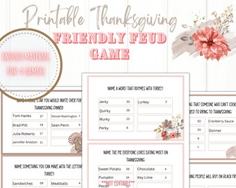Printable Thanksgiving Friendly Feud Game, Thanksgiving Party Game, Thanksgiving Group Game, Holiday Family Game, Fun Printable Game