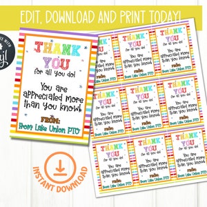 Editable Thank you for all you do, Employee Appreciation, Teacher Appreciation, Nurses Appreciation