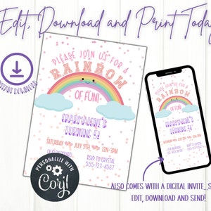Invitation de fête d&#39;anniversaire arc-en-ciel modifiable 3