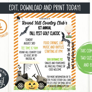 EDITABLE Halloween Golf Tournament Flyer, Golf Fundraiser Flyer, Golf Party Invitation, Halloween Golf Party