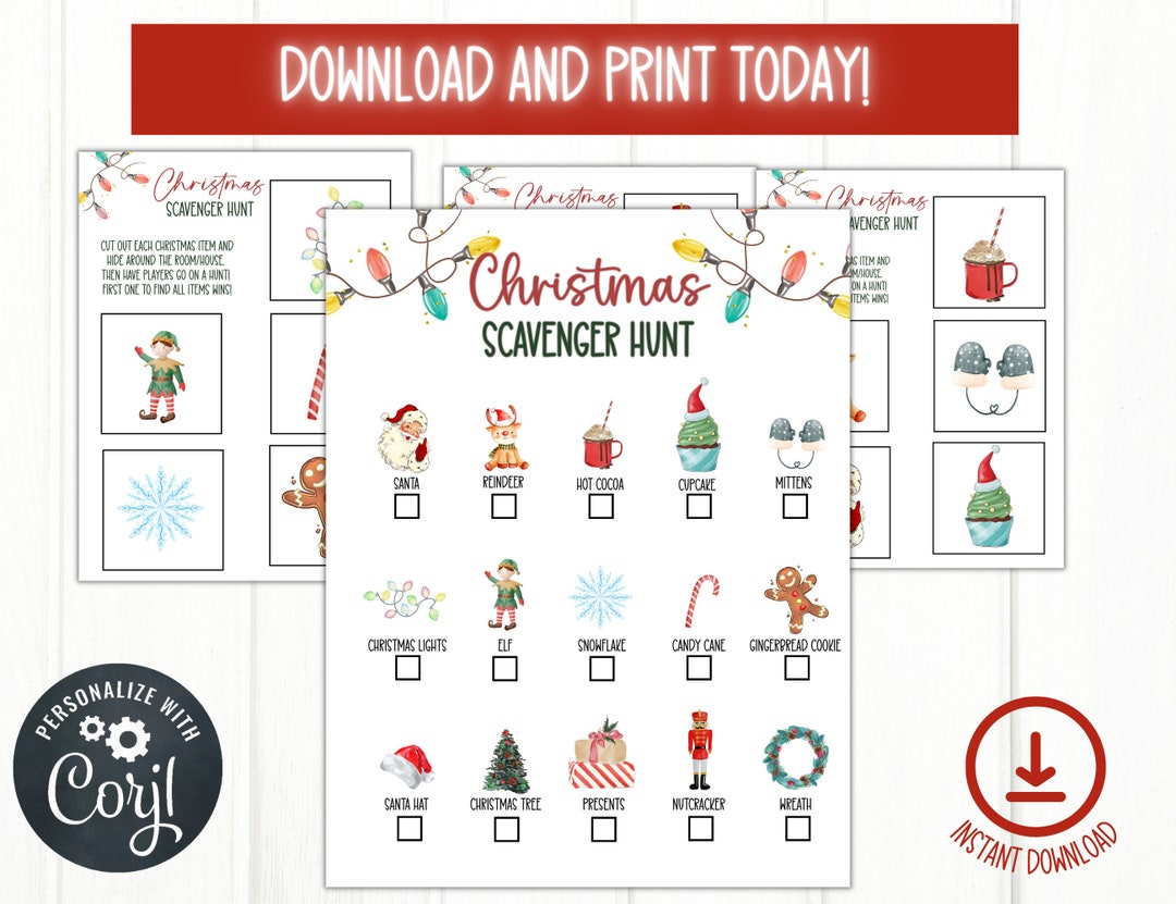 EDITABLE Christmas Scavenger Hunt, Kids Christmas Game, Classroom