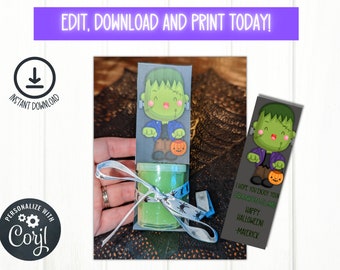 EDITABLE Halloween FrankenSlime Tag, Class Party Favor, Frankenstein Party Favor, Non-candy Treat, Halloween Favor, Non-Candy Halloween
