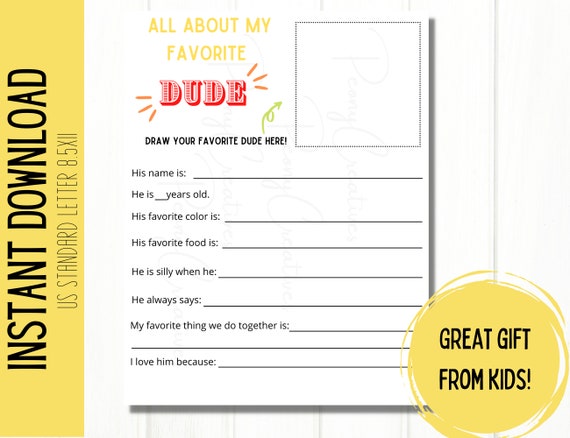 All About My Dad Printable Father's Day Questionnaire | Etsy