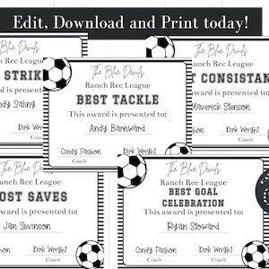 Soccer Award Certificates, End of Season Awards