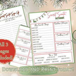 Secret Santa Printable, Printable Secret Santa Liste, Anmeldung