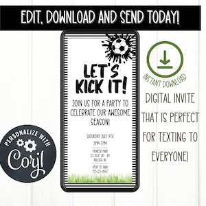 Editable DIGITAL Soccer End of Season Invite, Soccer Themed Birthday Party Invitation, Editable Birthday Party Invitation, Soccer theme