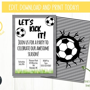Soccer End of Season Invite | Soccer Themed Birthday Party Invitation | Editable Birthday Party Invitation | Soccer theme