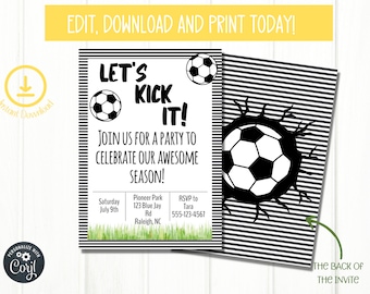 Soccer End of Season Invite | Soccer Themed Birthday Party Invitation | Editable Birthday Party Invitation | Soccer theme